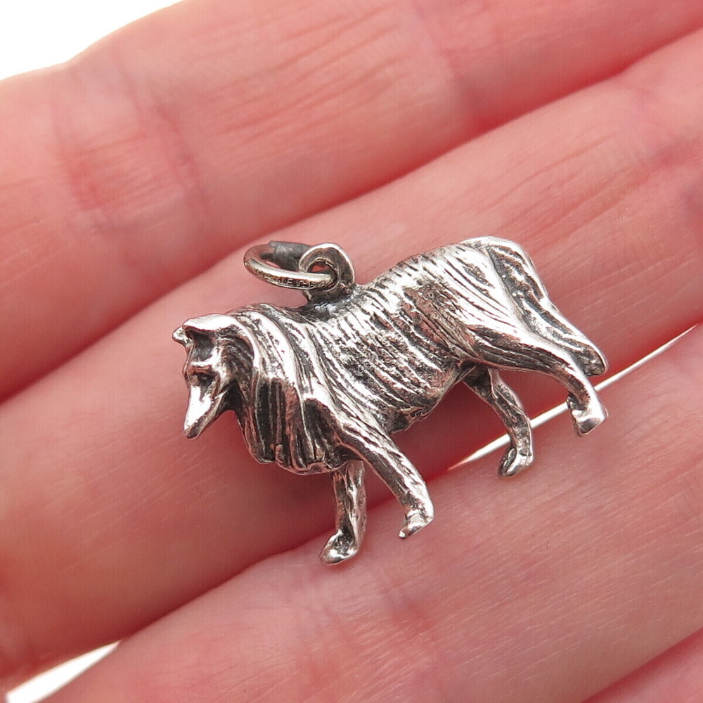 Danecraft 925 Sterling Silver Vintage Border Collie Oxidized 3D Charm Pendant